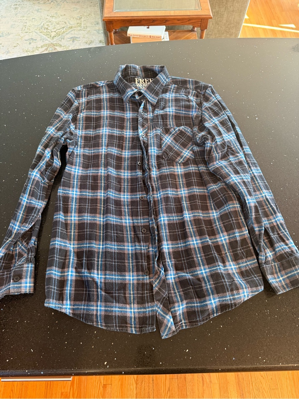 Men’s Blue and Black Plaid Button-Down Shirt